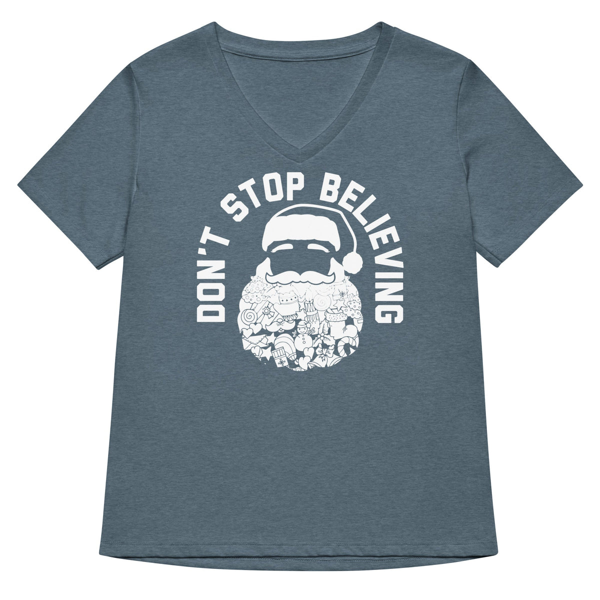 Don't Stop Believing Santa Women's V-Neck Tee product image 4