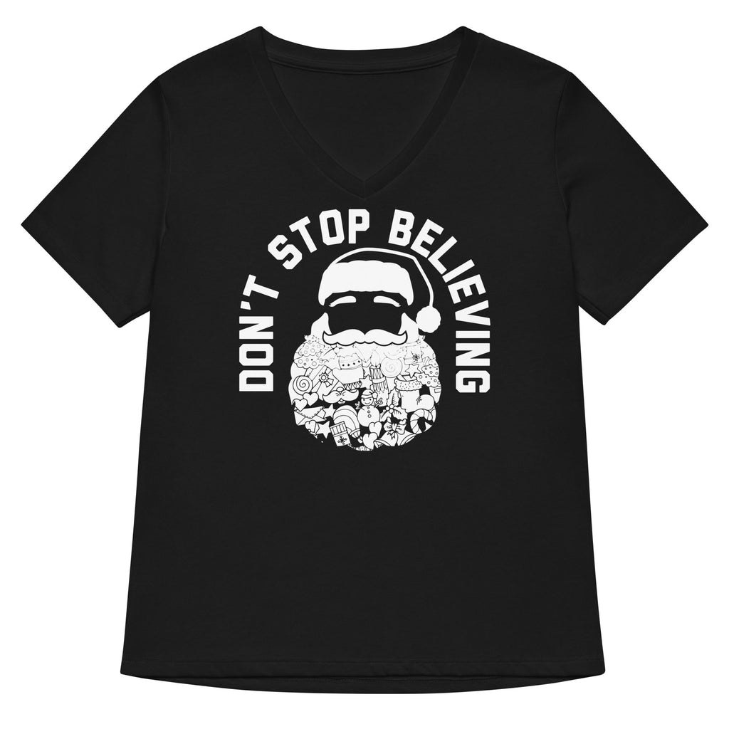 Don't Stop Believing Santa Women's V-Neck Tee product image 3